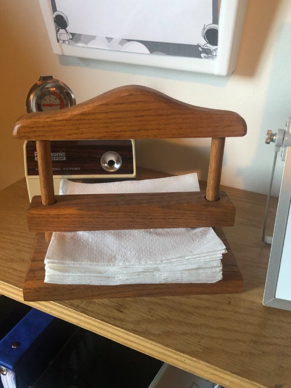 Vintage Solid Oak Wooden Napkin Holder- Farmhouse Rustic Kitchen
